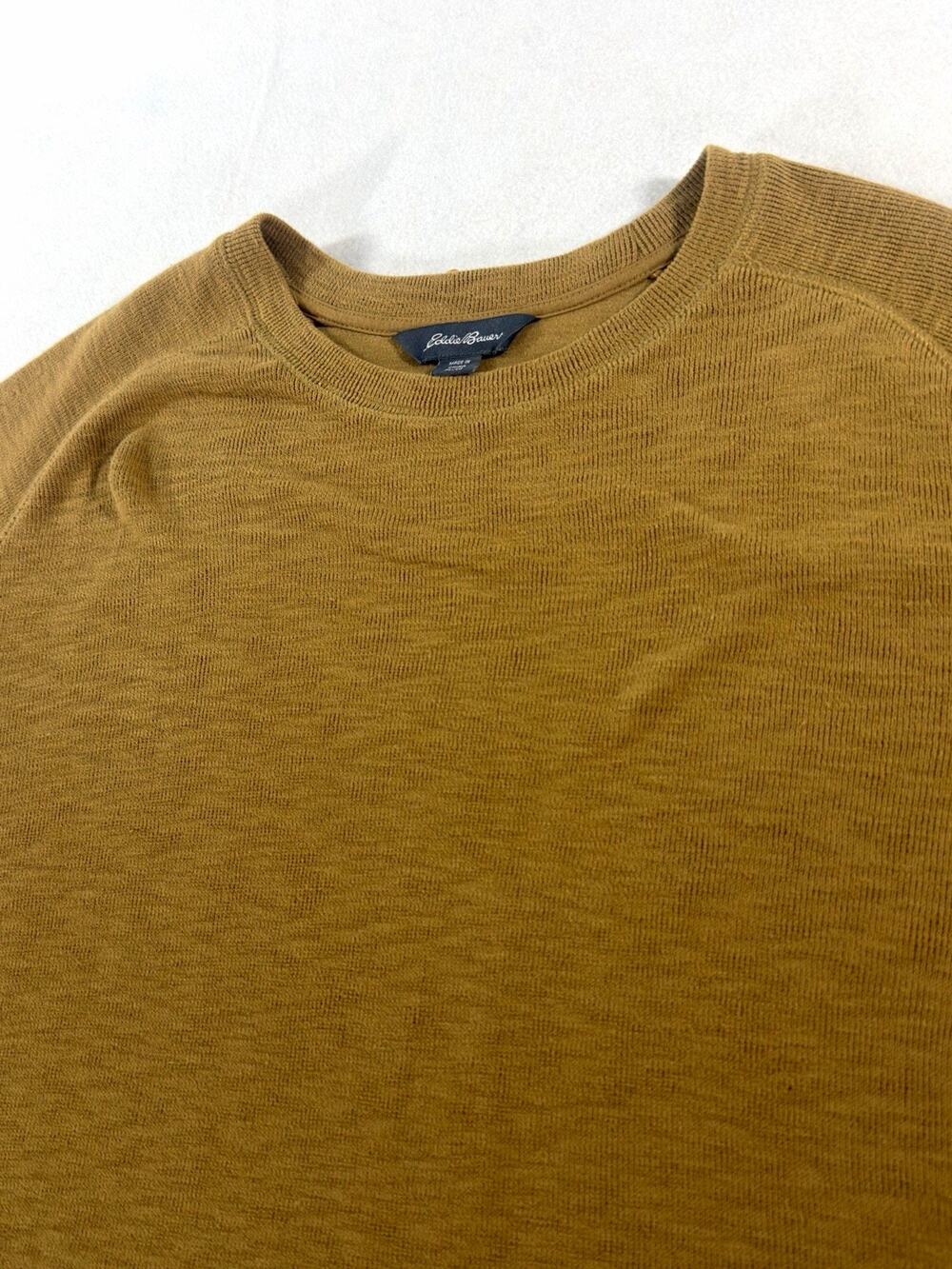 Eddie Bauer XL Camel Brown Textured Knit Raglan Crewneck Pullover